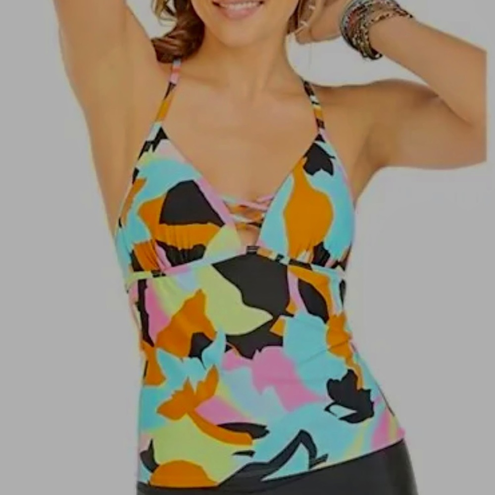 Hula Honey Juniors Aquarium multi strappy Tankini swimsuit top size XS NEW